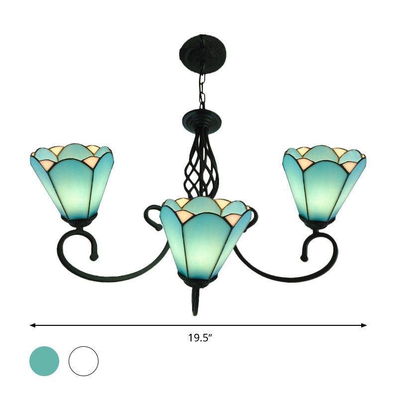 Black Cone Chandelier Lamp Baroque 5/6/8 Lights White/Blue Glass Drop Pendant for Living Room