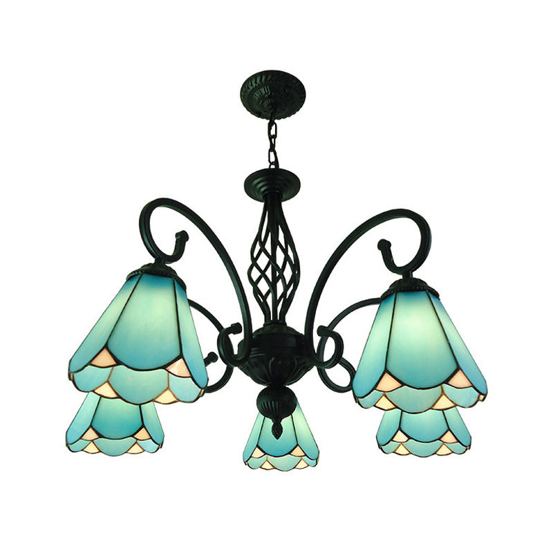 Black Cone Chandelier Lamp Baroque 5/6/8 Lights White/Blue Glass Drop Pendant for Living Room