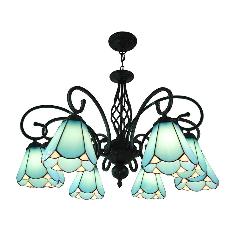 Black Cone Chandelier Lamp Baroque 5/6/8 Lights White/Blue Glass Drop Pendant for Living Room