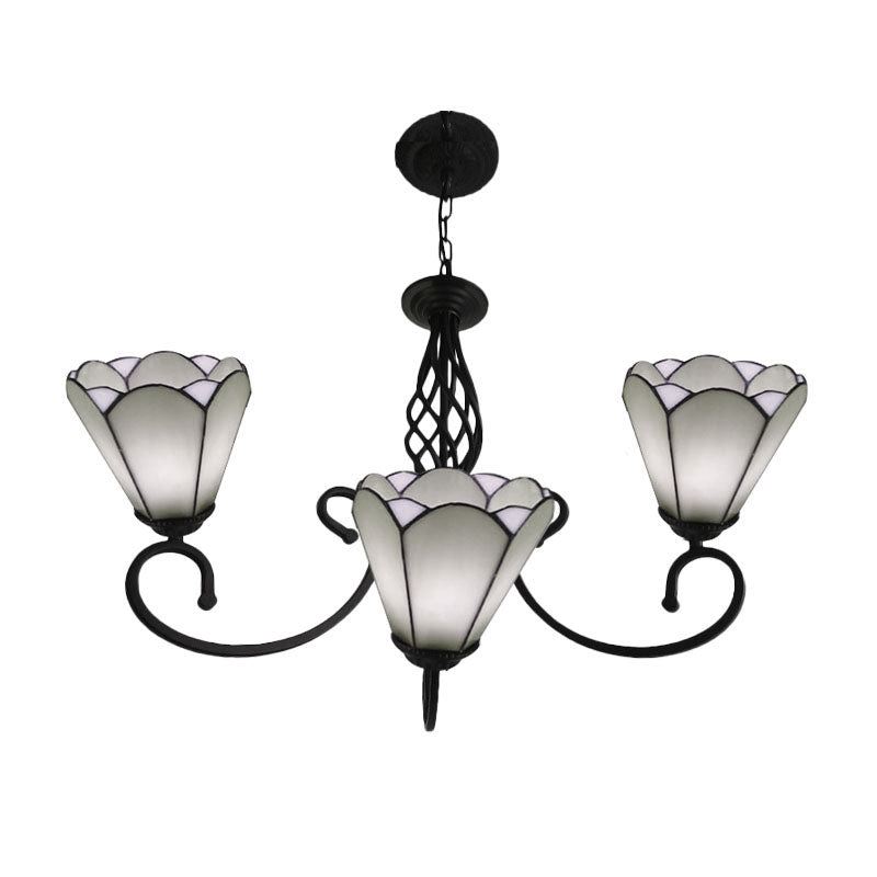 Black Cone Chandelier Lamp Baroque 5/6/8 Lights White/Blue Glass Drop Pendant for Living Room