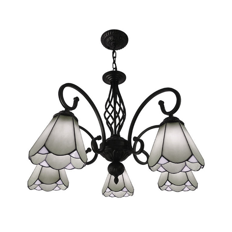 Black Cone Chandelier Lamp Baroque 5/6/8 Lights White/Blue Glass Drop Pendant for Living Room