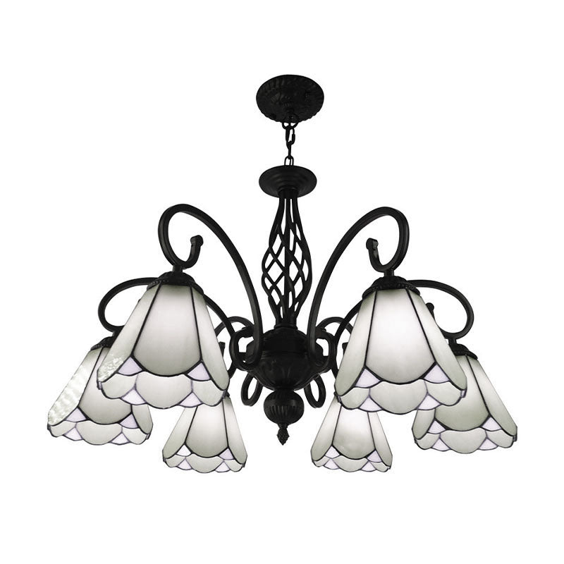 Black Cone Chandelier Lamp Baroque 5/6/8 Lights White/Blue Glass Drop Pendant for Living Room