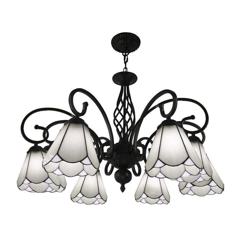 Black Cone Chandelier Lamp Baroque 5/6/8 Lights White/Blue Glass Drop Pendant for Living Room