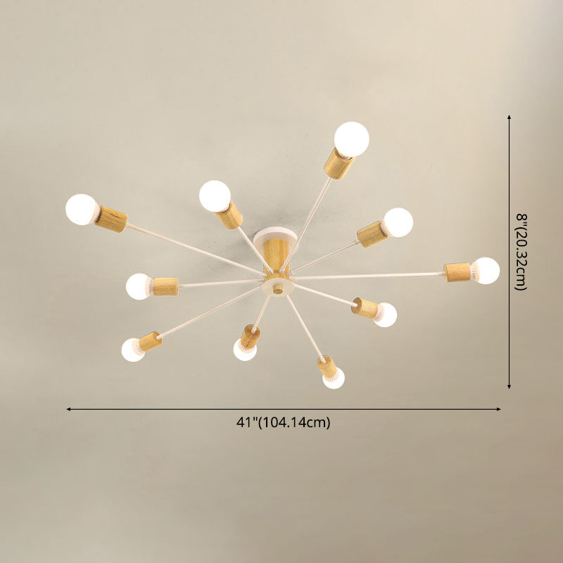 Houten radiaal plafondarmatuur in moderne creatieve stijl smeedijzeren semi -spoeling mount voor woonkamer