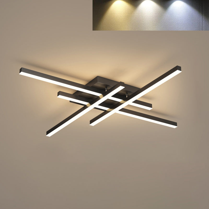 Moderne lineare Sputnik Flush Mount Deckenleichte Acryl Wohnzimmer Flush Licht in Schwarz