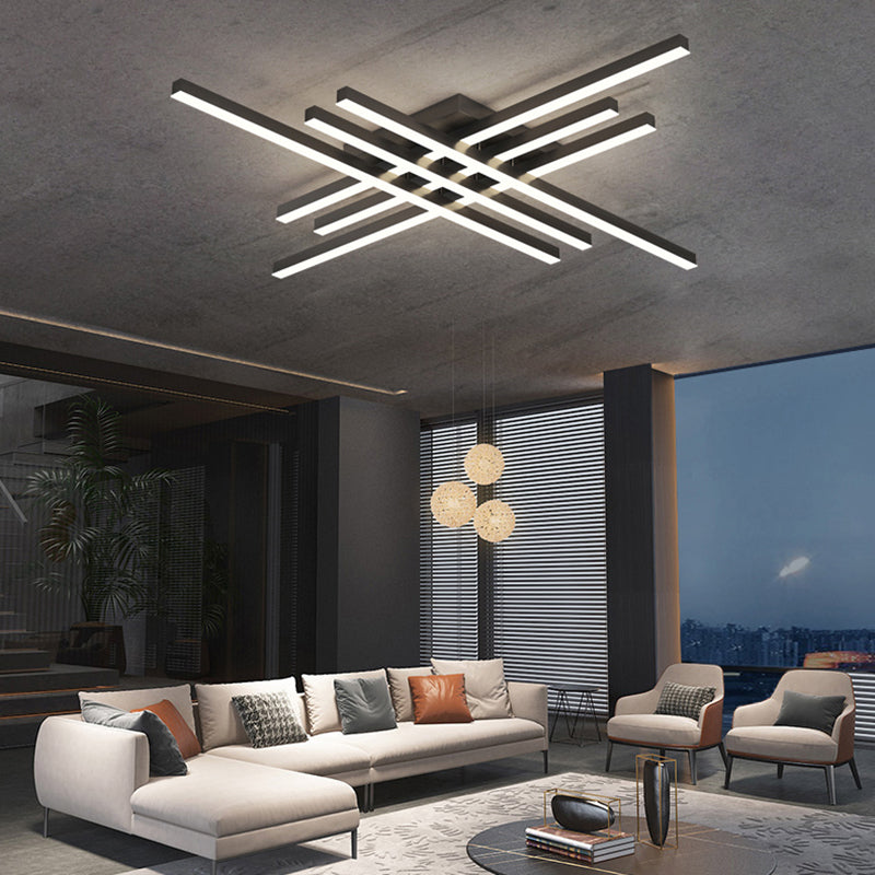 Modern Linear Sputnik Flush Mount Ceiling Light Acrylic Living Room Flush Light in Black