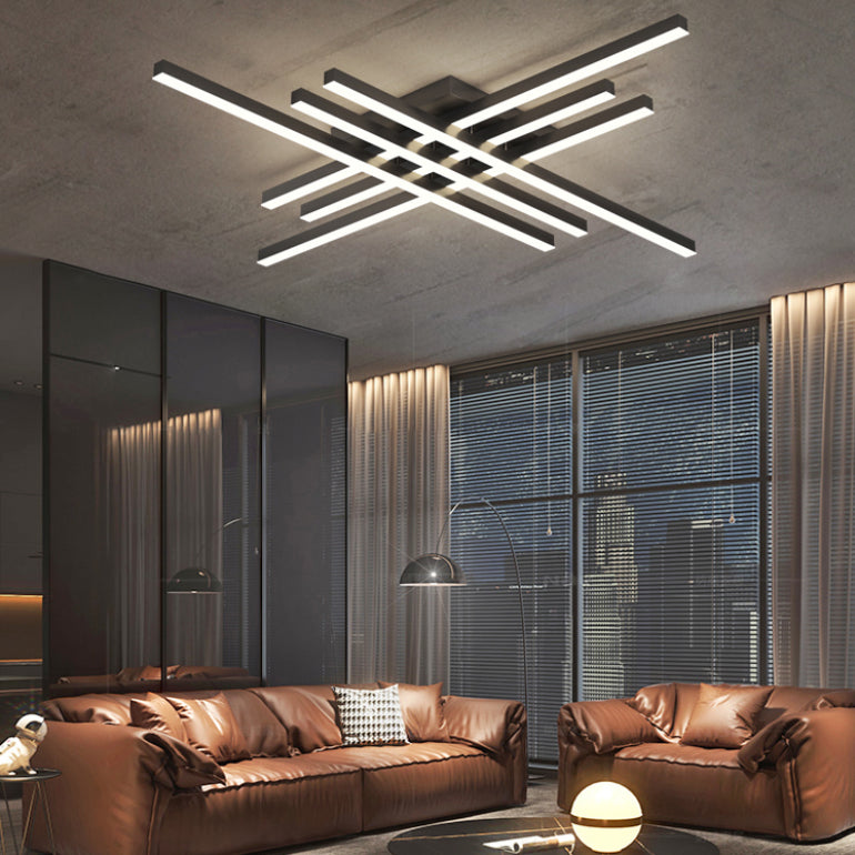 Modern Linear Sputnik Flush Mount Ceiling Light Acrylic Living Room Flush Light in Black