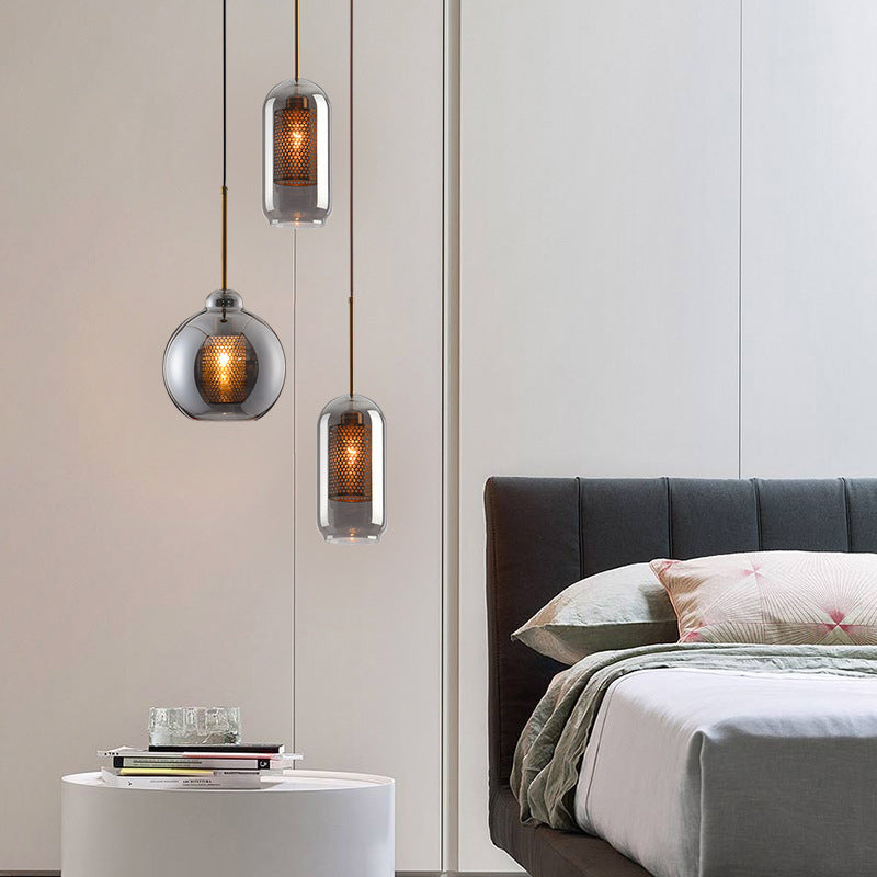 Éclairage de pendentif de style moderne simple 1 tête transparent en verre de plafond suspendu pour le café