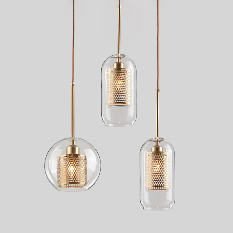 Éclairage de pendentif de style moderne simple 1 tête transparent en verre de plafond suspendu pour le café