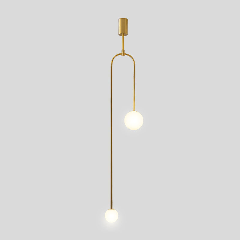 Zeitgenössische einfache weiße Kugelschatten -Pendellampe Minimalismus Metall Line Hanging Lampe