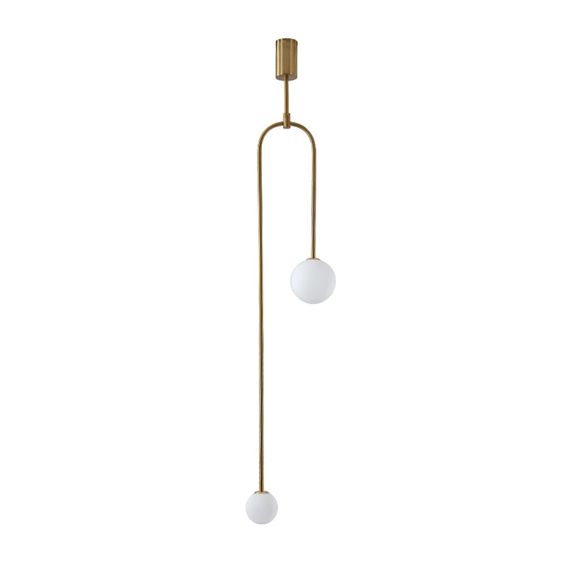 Contemporary Simple White Ball Shade Pendant Lamp Minimalism Metal Line Hanging Lamp