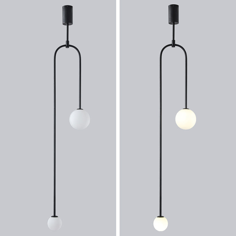 Zeitgenössische einfache weiße Kugelschatten -Pendellampe Minimalismus Metall Line Hanging Lampe