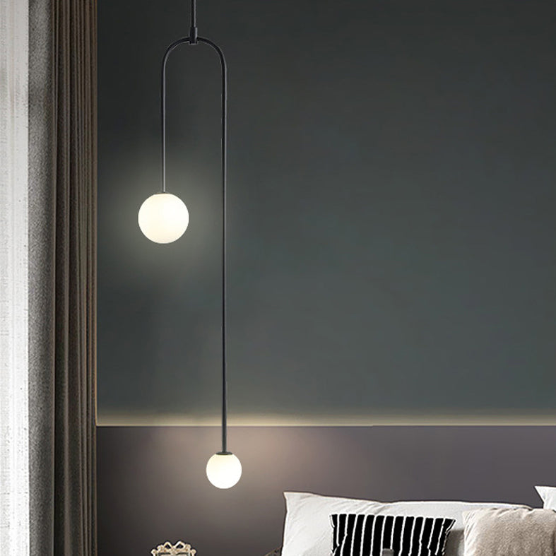 Eigentijdse eenvoudige witte bal schaduw hanger lamp Minimalisme metalen lijnhangende lamp