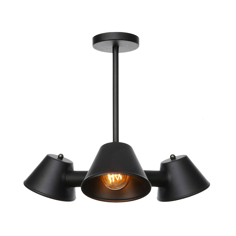 3 Lights Indoor Chandelier Lighting Fixture Industrial Stylish Black Ceiling Lamp with Conical Metal Shade