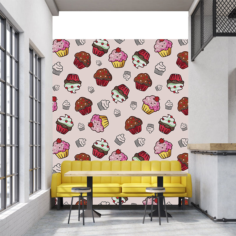 Cartoon Cake Mural Wallpaper Soft Color Wall Covering for Children's Bedroom