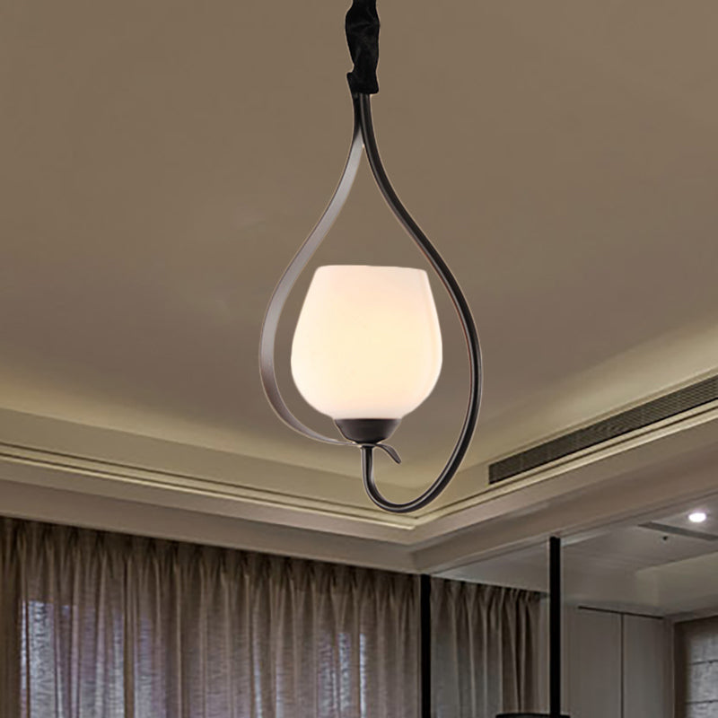Bowl Frosted Glass Pendant Lighting Contemporary Style 1 lamp Zwarte afwerking Hangend plafondlicht