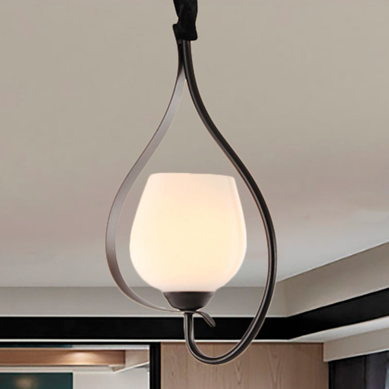 Bowl Grosted Glass Pendant Lighting Style Contemporary 1 Bulbe Black Finish Hanging Plafond Light