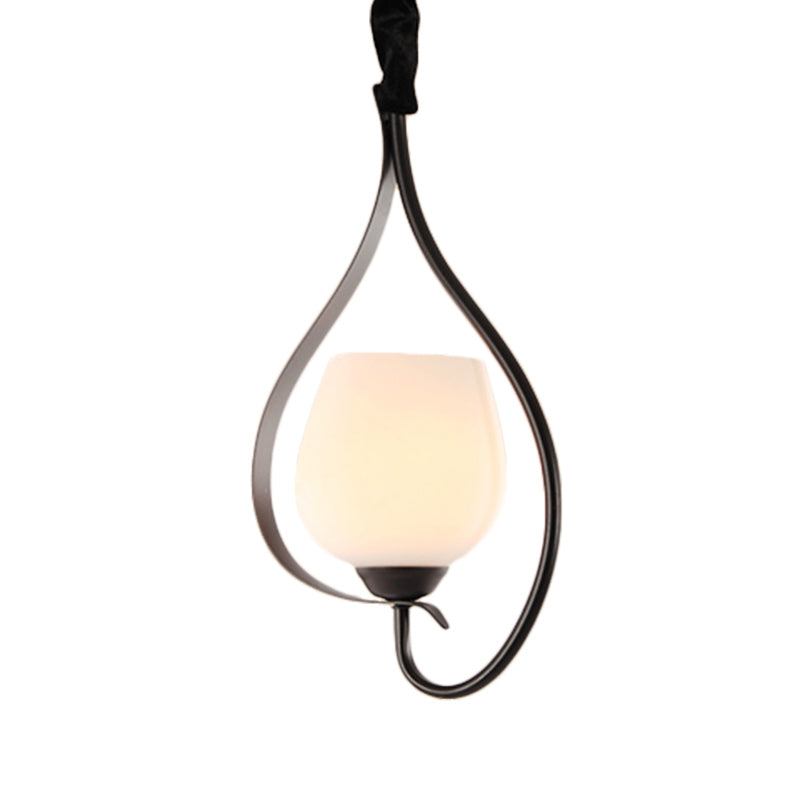 Schüssel Gefriertes Glas Anhänger Beleuchtung zeitgenössischer Stil 1 Glühbirne Schwarz Finish Hanging Deckenleuchte
