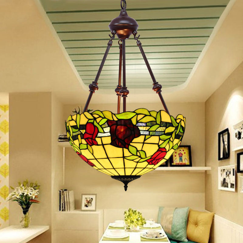 Bol Plafond lustre Méditerranéen Tachette de vitrage 2 lumières Red / Jaune / Green Pendre suspendu