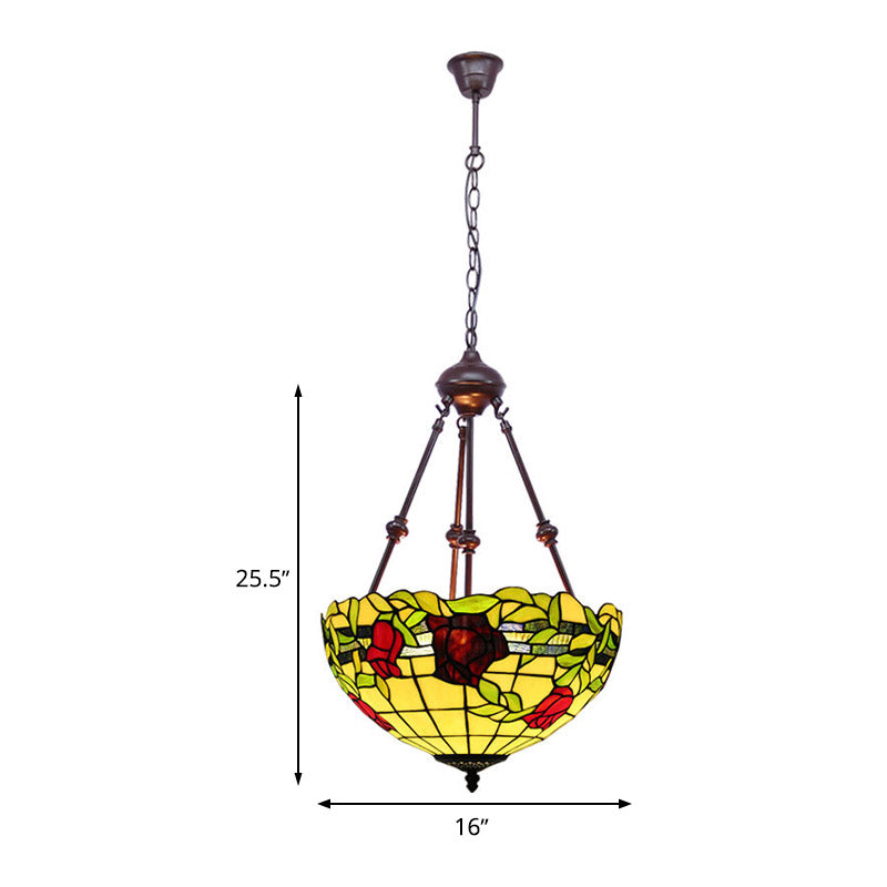 Bol Plafond lustre Méditerranéen Tachette de vitrage 2 lumières Red / Jaune / Green Pendre suspendu