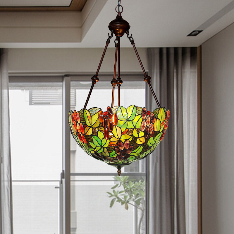 2/3 lumières lustre lustre victorien Green Plafond Pendant Light avec une teinte de vitrail en dôme