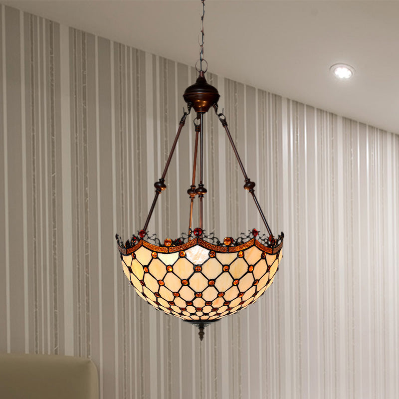 Lustre perlé en vitrail baroque 2/3 lumières Éclairage de suspension blanche pour couloir