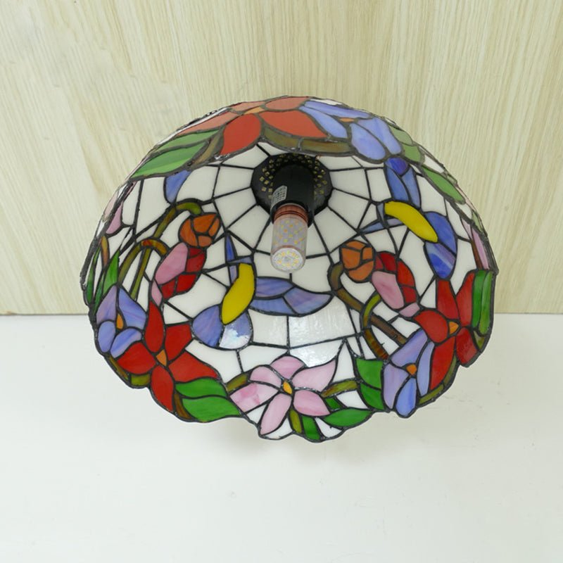 Flower Semi Flush Mount Light Fixture 1 Light Stained Glass Tiffany-Style Ceiling Mount Light Fixture