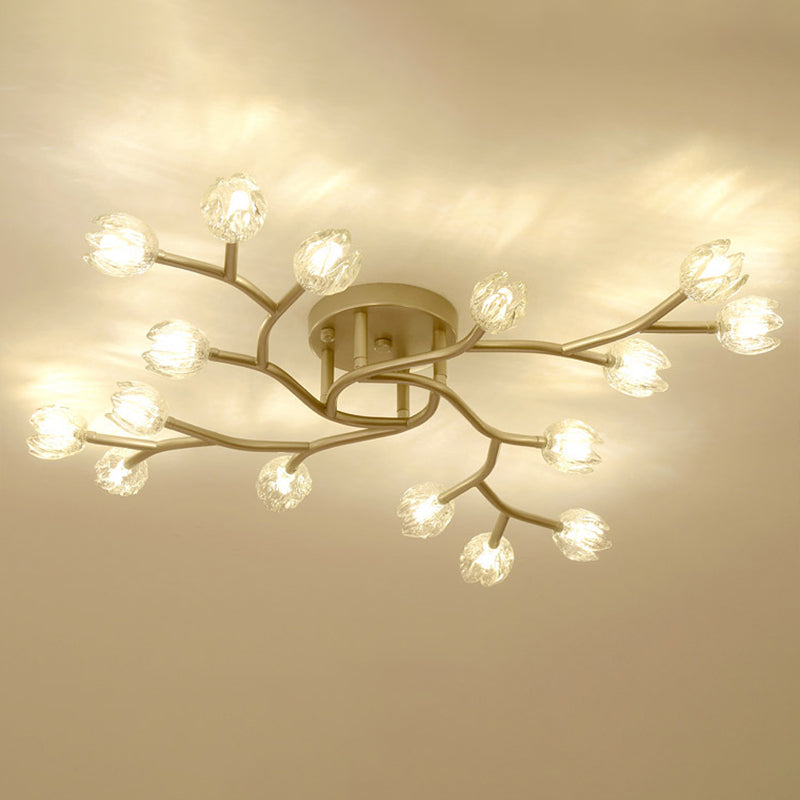 Flower Semi Flush Mount Light Fixture Modern Clear Glass Ceiling Light Fixtures for Living Room