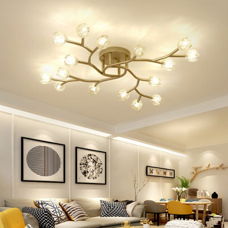 Flower Semi Flush Mount Light Fixture Modern Clear Glass Ceiling Light Fixtures for Living Room