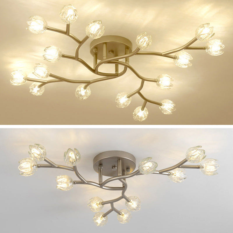 Flower Semi Flush Mount Light Fixture Modern Clear Glass Ceiling Light Fixtures for Living Room