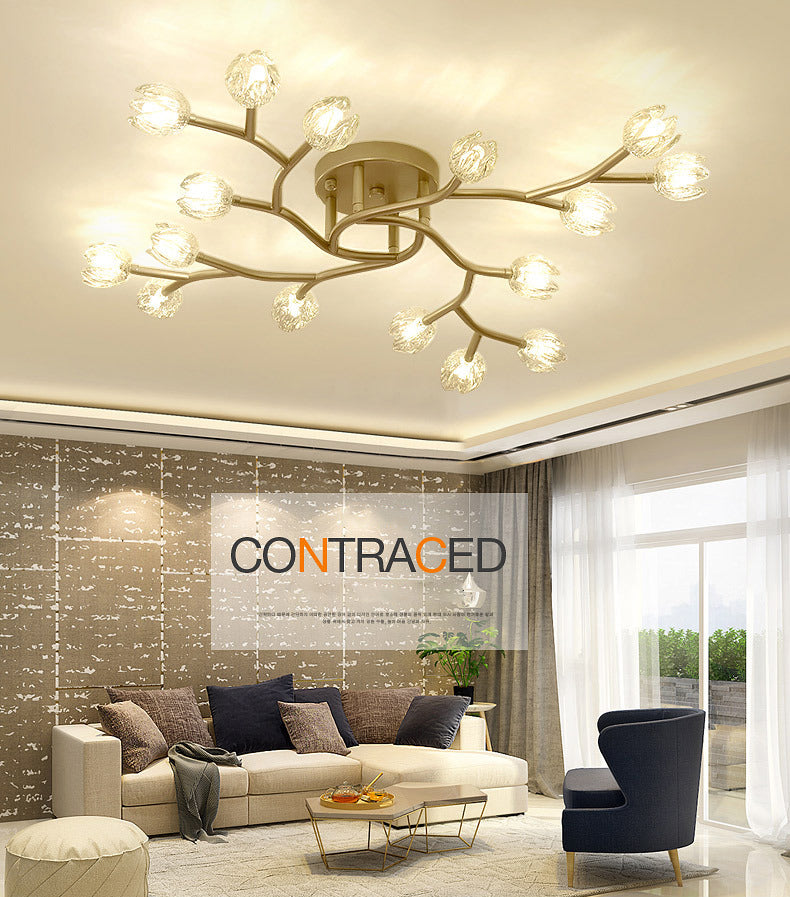 Flower Semi Flush Mount Light Fixture Modern Clear Glass Ceiling Light Fixtures for Living Room