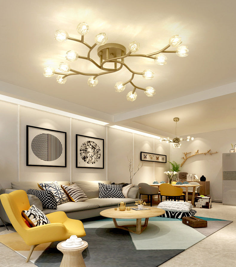 Flower Semi Flush Mount Light Fixture Modern Clear Glass Ceiling Light Fixtures for Living Room