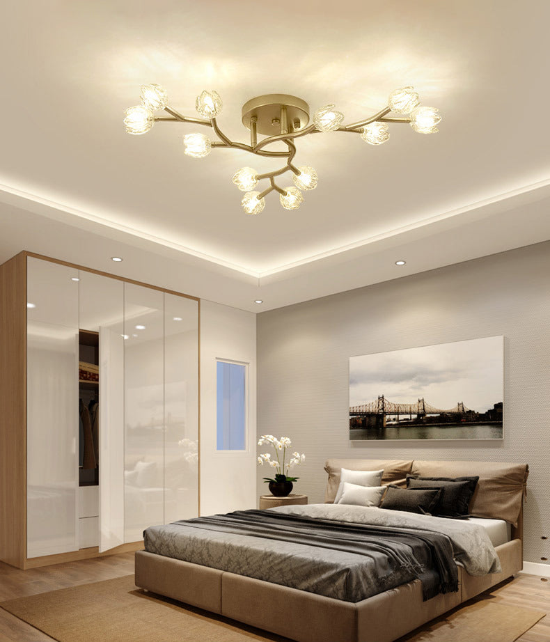 Flower Semi Flush Mount Light Fixture Modern Clear Glass Ceiling Light Fixtures for Living Room