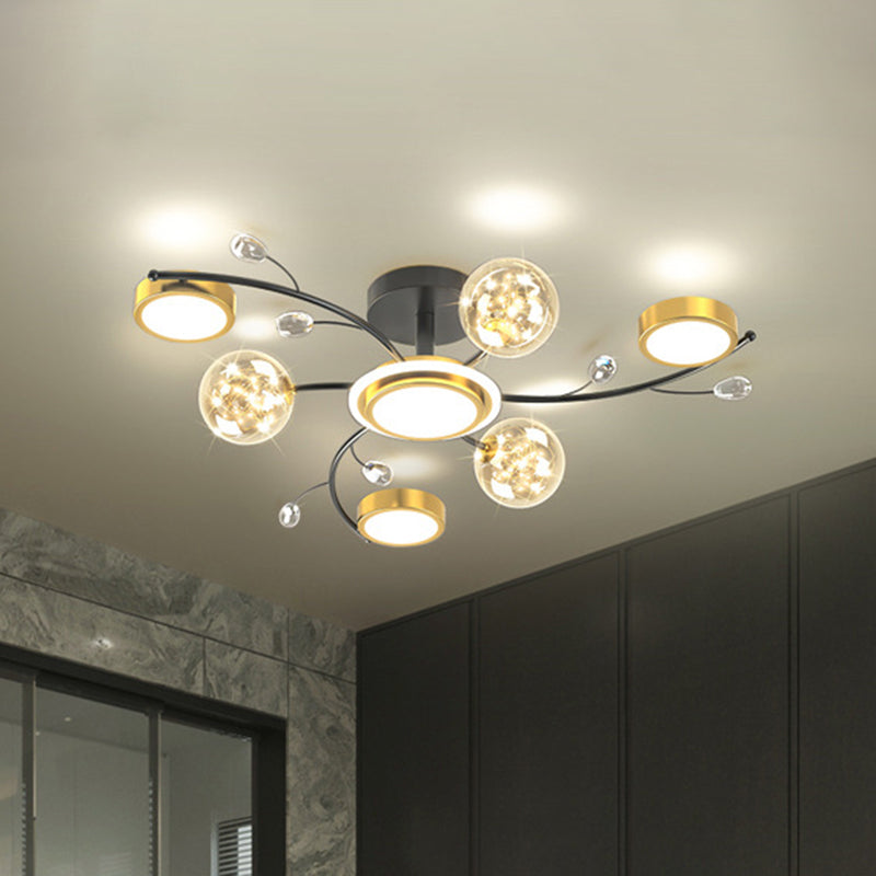 Black New Modern LED Flush Lighture Lighte Metal Starburst Techo Luz montada para sala de estar