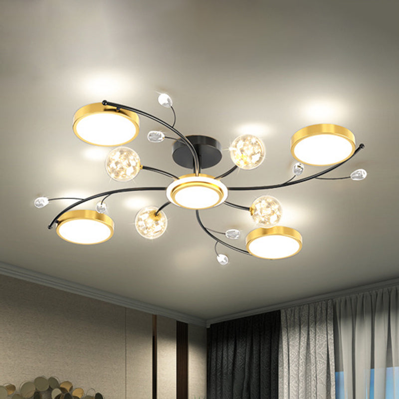 Black New Modern LED Flush Lighture Lighte Metal Starburst Techo Luz montada para sala de estar