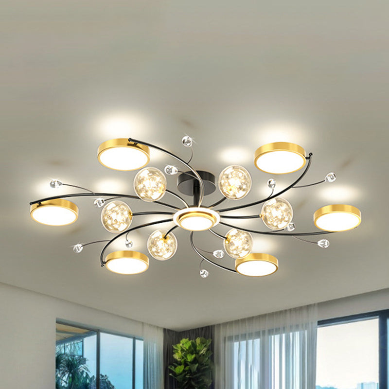 Black New Modern LED Flush Lighture Lighte Metal Starburst Techo Luz montada para sala de estar