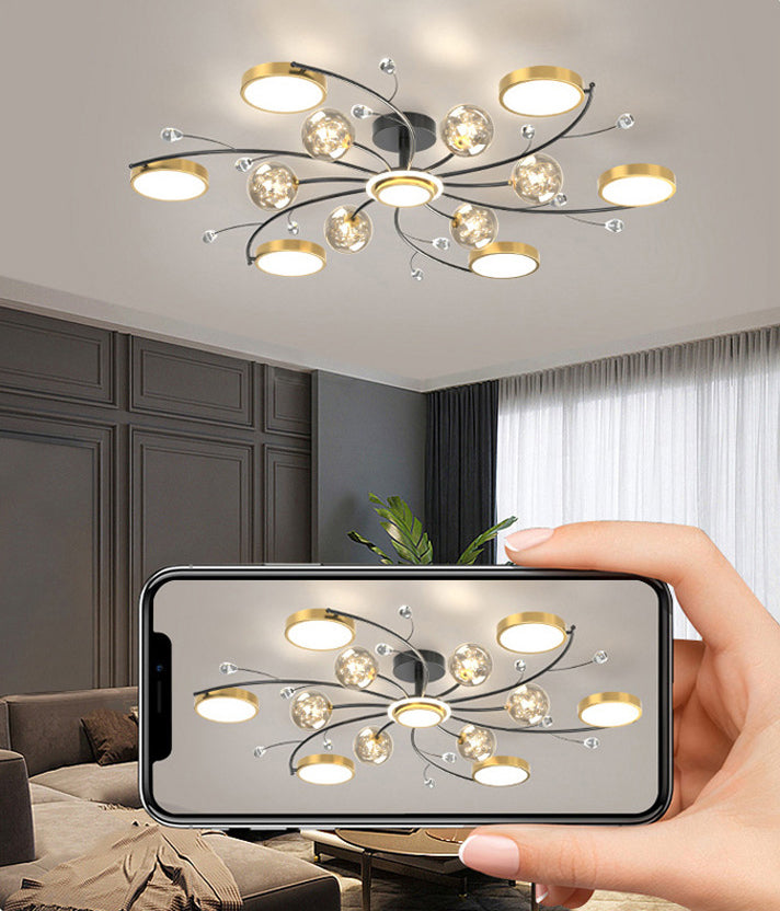 Zwart Nieuwe moderne LED VLOBEL LICHTBRIJKTE METAL STARBURST plafond gemonteerd licht voor woonkamer