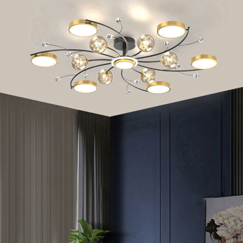 Zwart Nieuwe moderne LED VLOBEL LICHTBRIJKTE METAL STARBURST plafond gemonteerd licht voor woonkamer