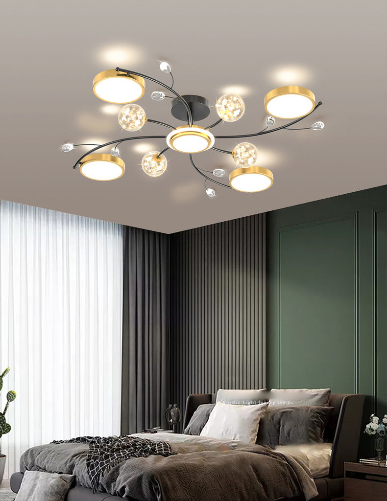 Zwart Nieuwe moderne LED VLOBEL LICHTBRIJKTE METAL STARBURST plafond gemonteerd licht voor woonkamer