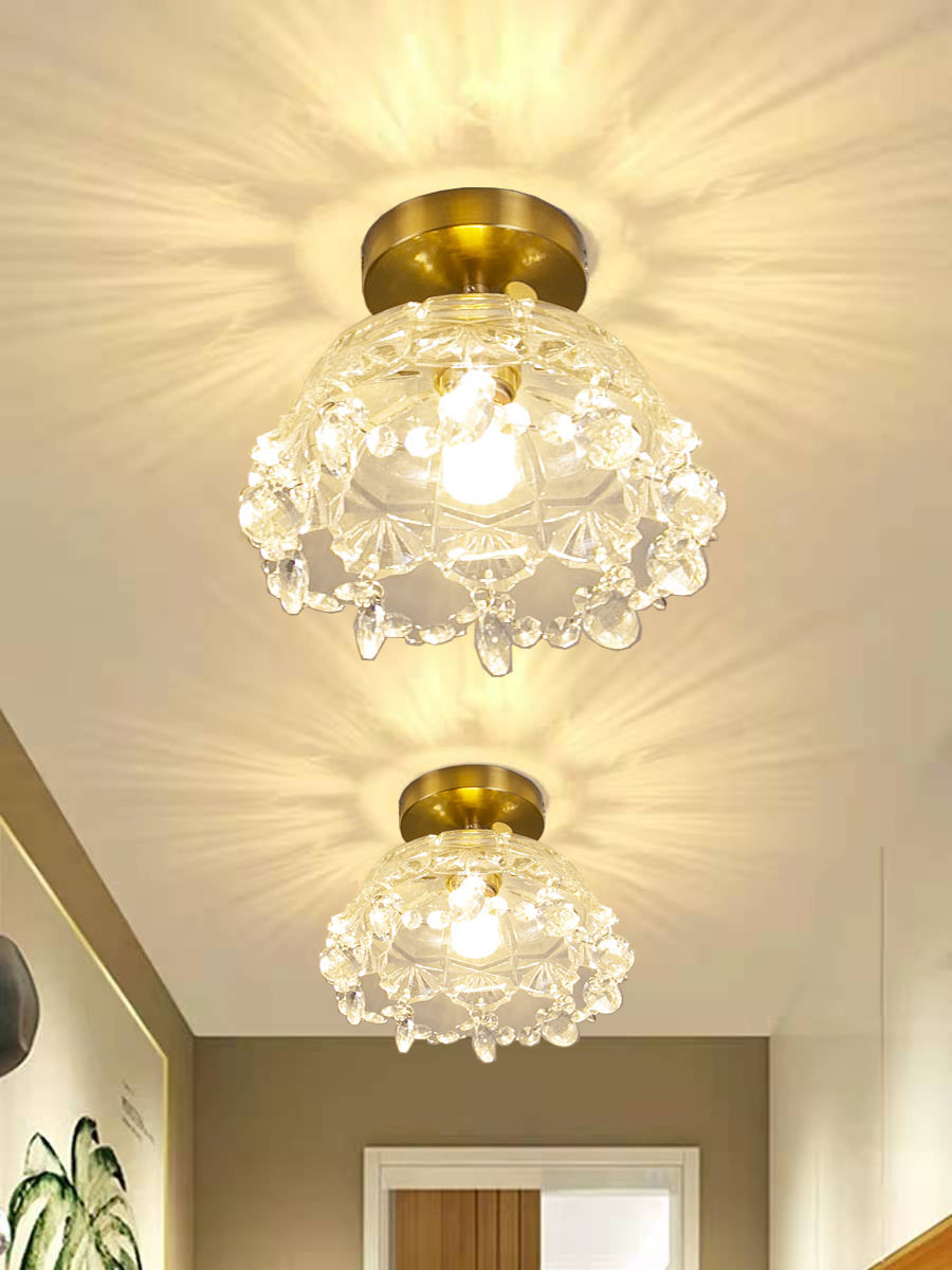 Balcony Aged Brass Flush Mount Flower Shape Frosted Glass Ceiling Light Fixture