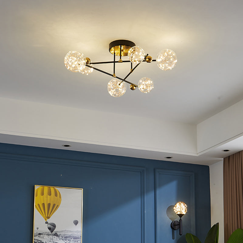 New Modern Clear Glass Flush Light Sputnik Semi Flush Ceiling Light Fixtures for Living Room