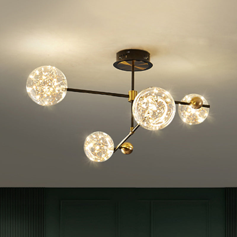 New Modern Clear Glass Flush Light Sputnik Semi Flush Ceiling Light Fixtures for Living Room