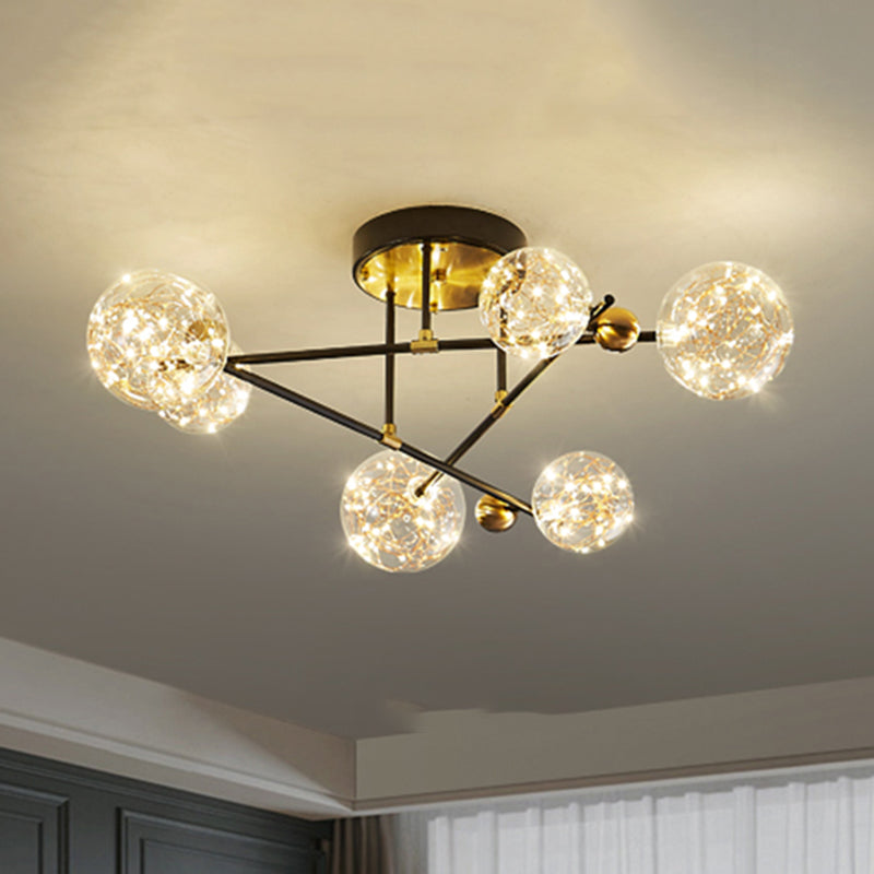 New Modern Clear Glass Flush Light Sputnik Semi Flush Ceiling Light Fixtures for Living Room