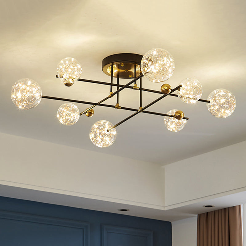 New Modern Clear Glass Flush Light Sputnik Semi Flush Ceiling Light Fixtures for Living Room