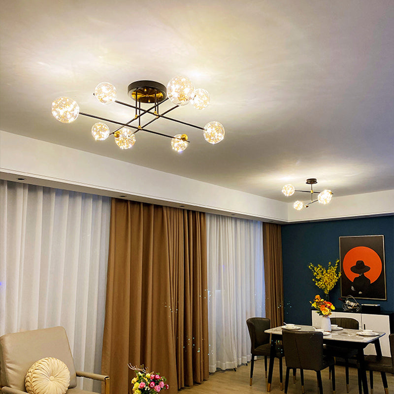 New Modern Clear Glass Flush Light Sputnik Semi Flush Ceiling Light Fixtures for Living Room