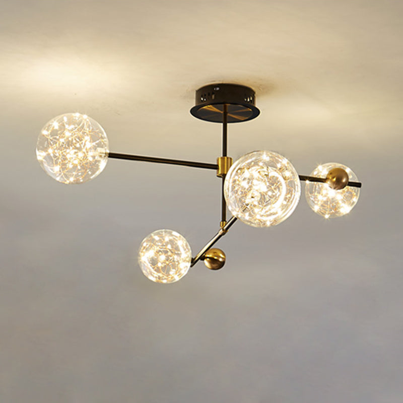 New Modern Clear Glass Flush Light Sputnik Semi Flush Ceiling Light Fixtures for Living Room