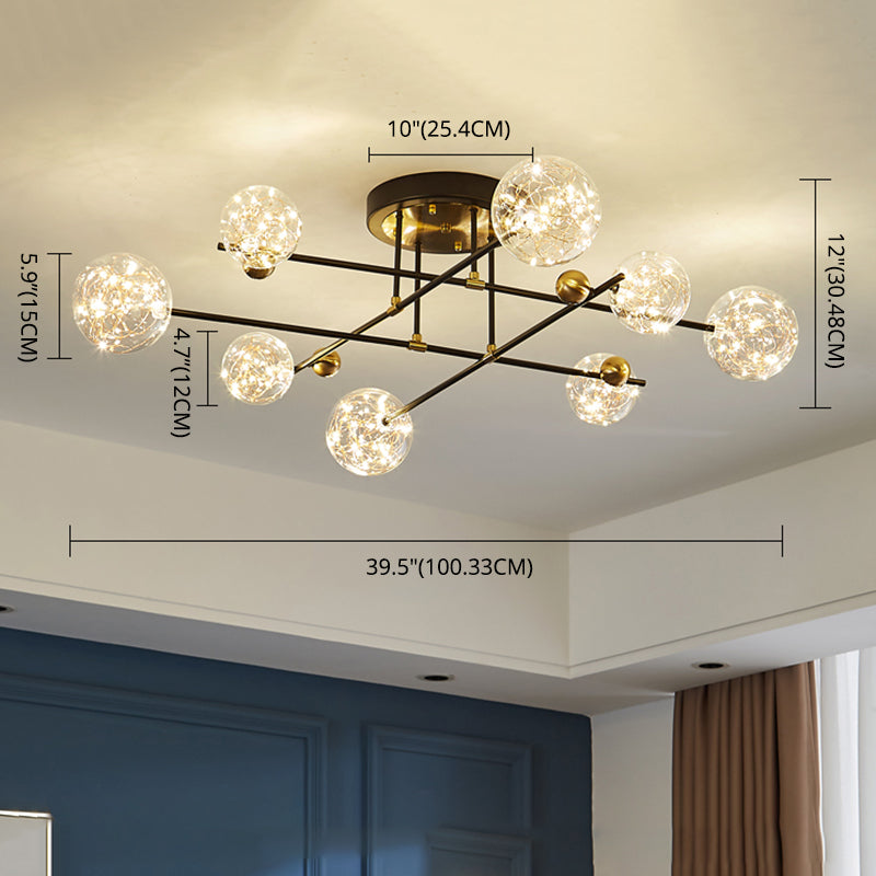 Nouveau verre transparent moderne luxuriant luminaire Spoutnik semi-plafonniers pour le salon