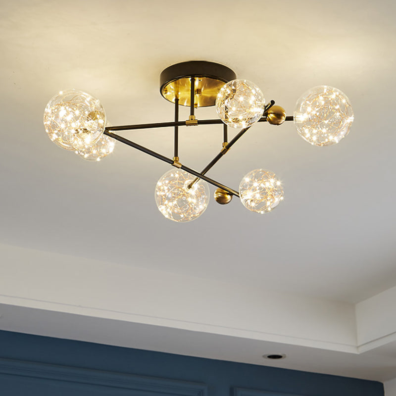 New Modern Clear Glass Flush Light Sputnik Semi Flush Ceiling Light Fixtures for Living Room