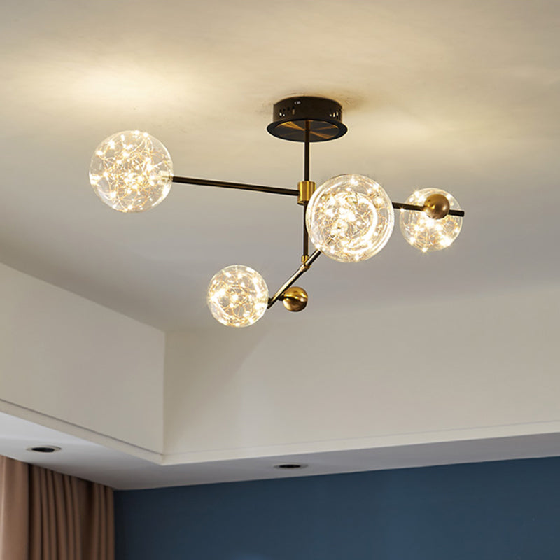 New Modern Clear Glass Flush Light Sputnik Semi Flush Ceiling Light Fixtures for Living Room