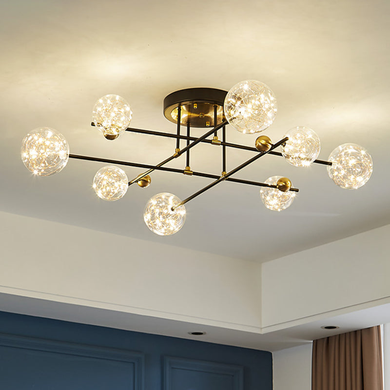 New Modern Clear Glass Flush Light Sputnik Semi Flush Ceiling Light Fixtures for Living Room